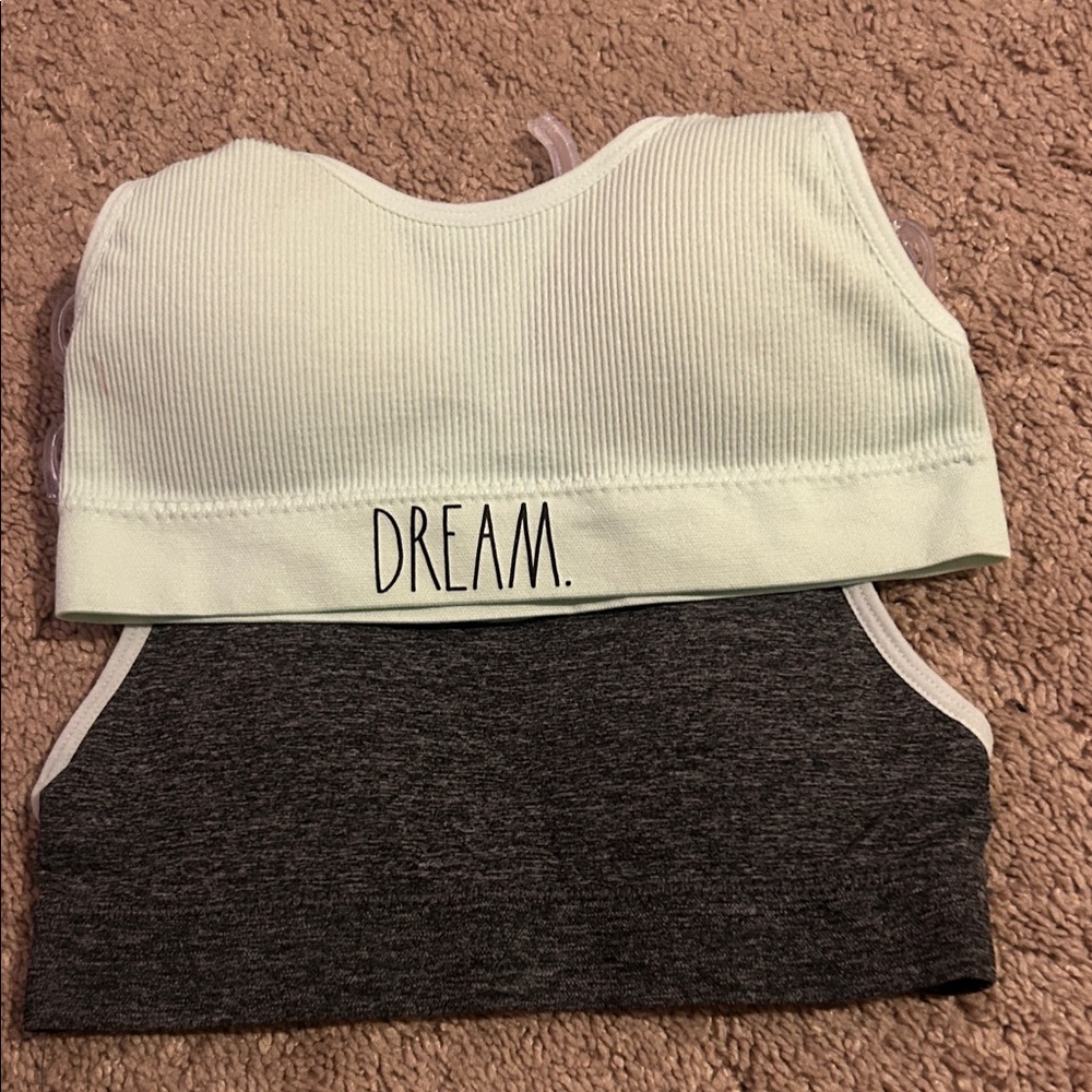 Rae Dunn Mint and Gray Ribbed Bralette Duo